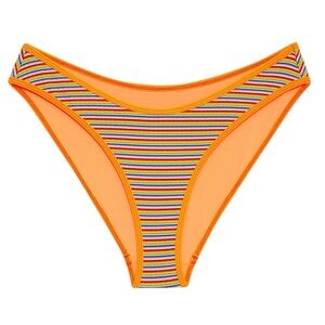 Frankies Bikinis Catalina Stripe Rib Bikini Bottom Orange Rainbow Retro XL NEW